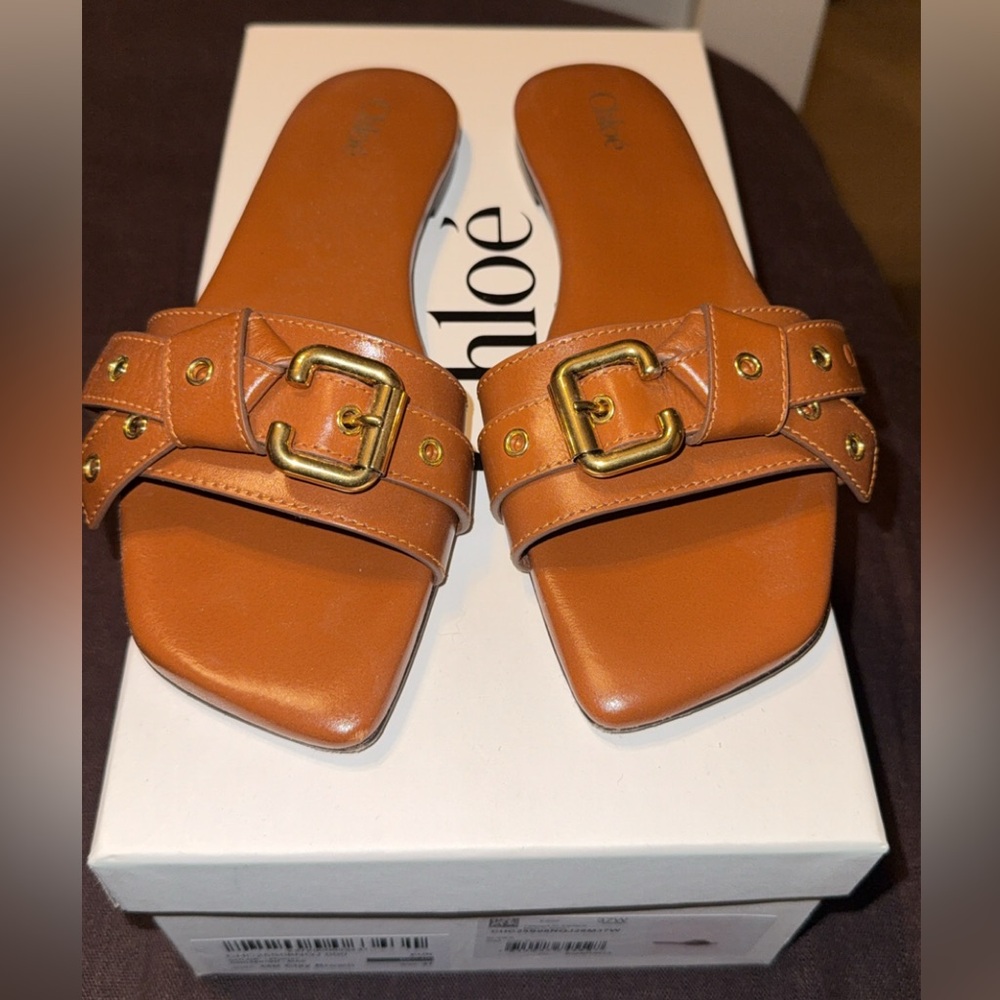 CHLOÉ Mae buckle-embellished leather slides size 37